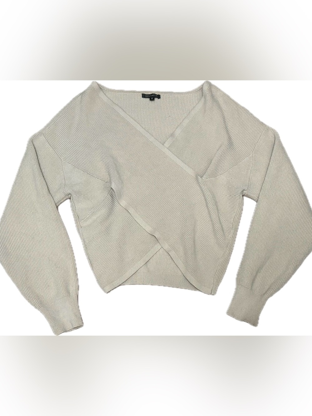 Dynamite Light Cream Wrap V-Neck Sweater